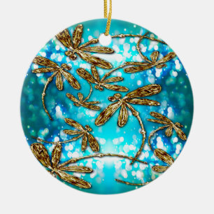Dragonfly Flit Bubbles Ceramic Ornament