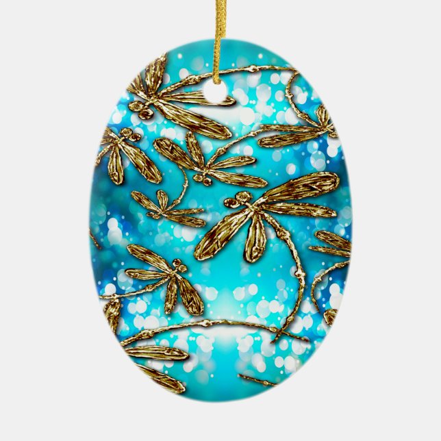 Dragonfly Flit Bubbles Ceramic Ornament (Front)
