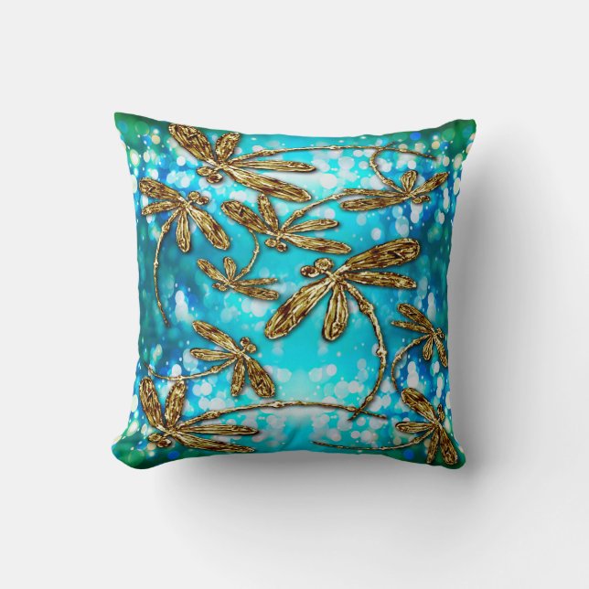 Dragonfly Flit Bubbles Throw Pillow (Front)