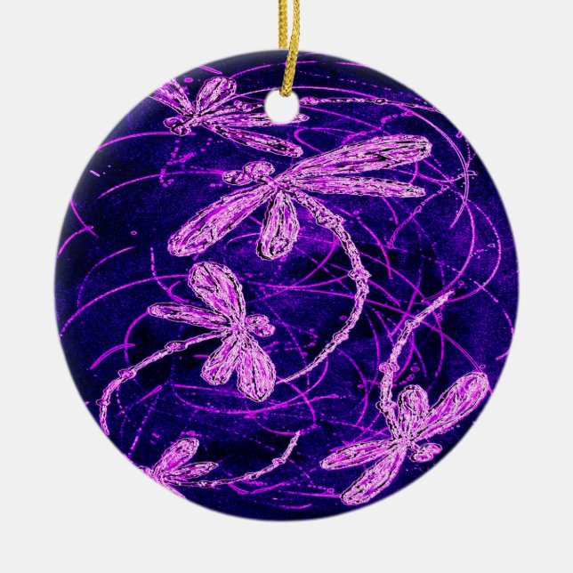 Dragonfly Flit Disco Ceramic Ornament (Front)