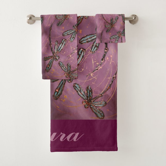 Dragonfly Flit Dusky Rose Bath Towel Set (Insitu)