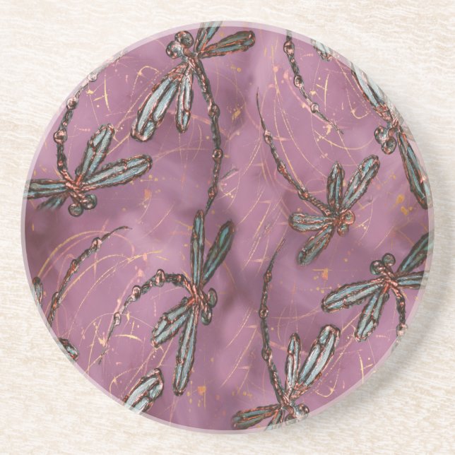 Dragonfly Flit Dusky Rose Coaster (Front)