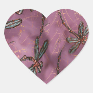 Dragonfly Flit Dusky Rose Heart Sticker