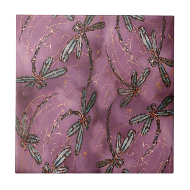Dragonfly Flit Dusky Rose Tile (Front)