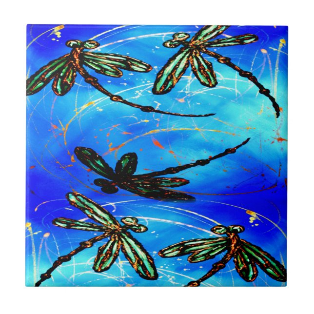 Dragonfly Flit Electric Blue Tile (Front)