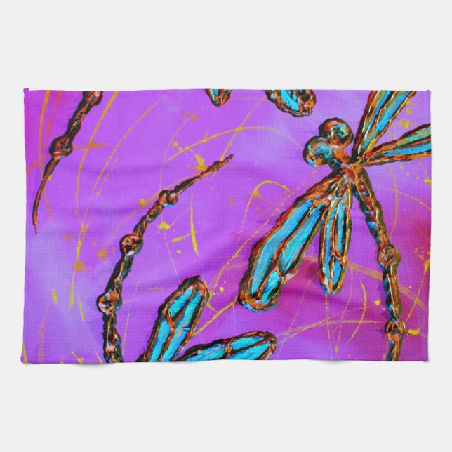 Dragonfly Flit Electric Pink Kitchen Towel (Horizontal)