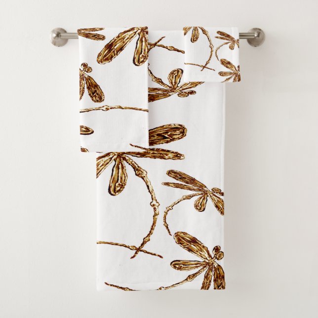 Dragonfly Flit Gold Frenzy Bath Towel Set (Insitu)