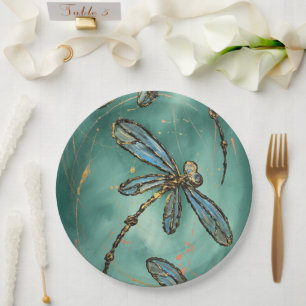 Dragonfly Flit Myrtle Green Paper Plate