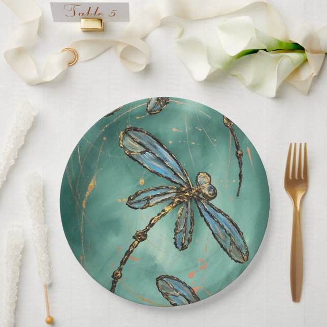 Dragonfly Flit Myrtle Green Paper Plate (Wedding)