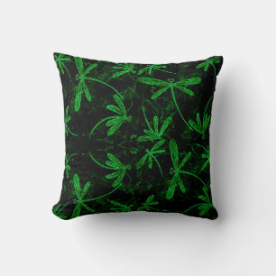 Dragonfly Flit Neon Green Throw Pillow