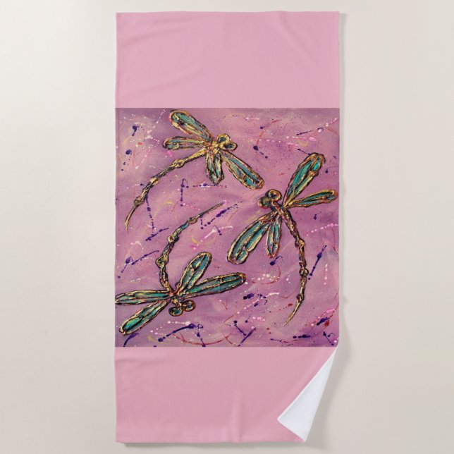 Dragonfly Flit Pink Fizz Beach Towel (Front)