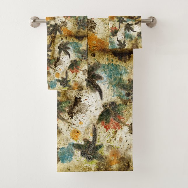 Dragonfly Flit Rustic  Bath Towel Set (Insitu)
