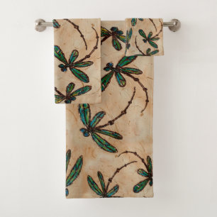 Dragonfly Flit Rustic Cream Bath Towel Set
