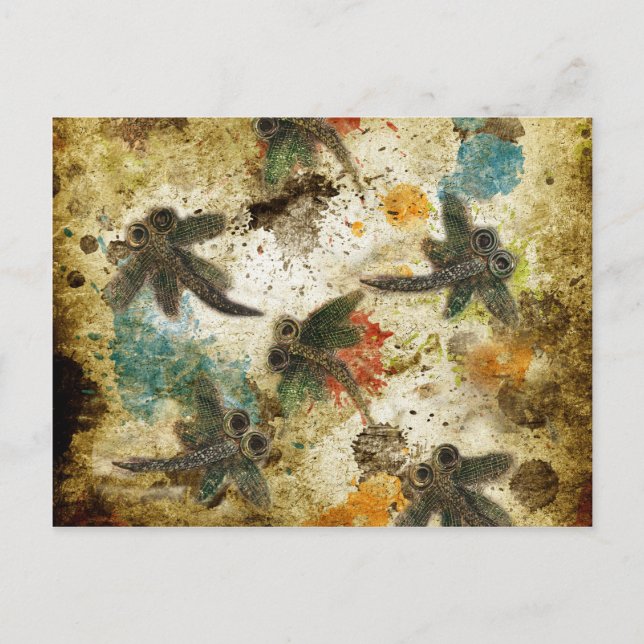Dragonfly Flit Rustic Splash Postcard (Front)