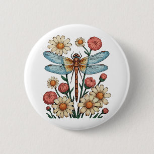 Dragonfly Floral Cottagecore Garden Flower Nature 2 Inch Round Button