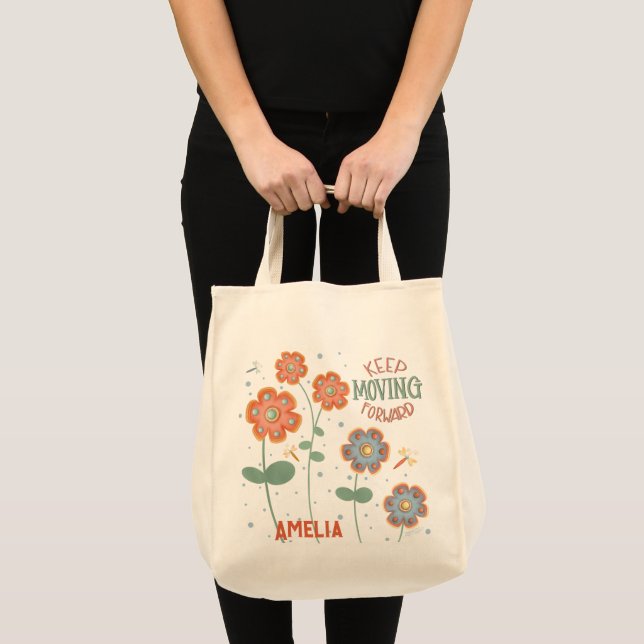 Dragonfly Floral Custom Name Fun Inspirivity  Tote Bag (Front (Product))
