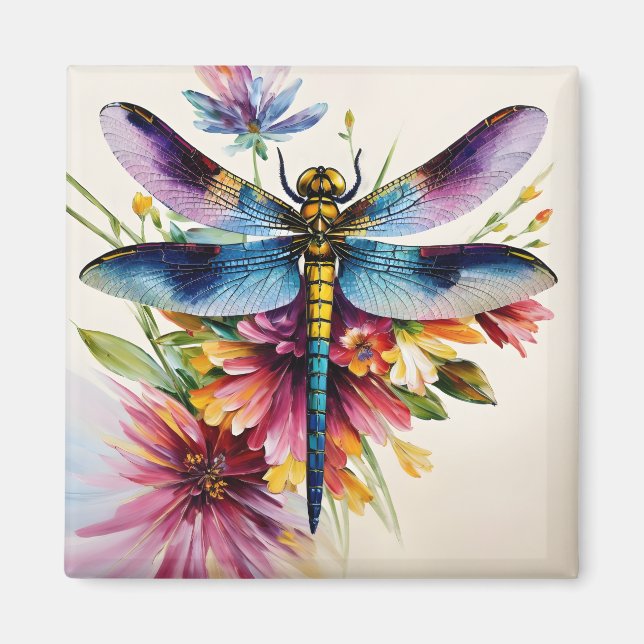 Dragonfly Floral Multicolor Art Magnet (Front)