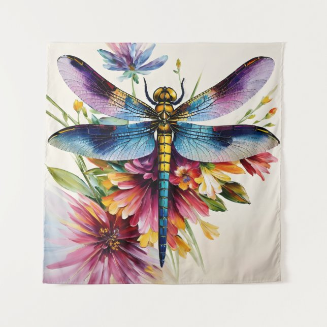 Dragonfly Floral Multicolor Art Tapestry (Front)