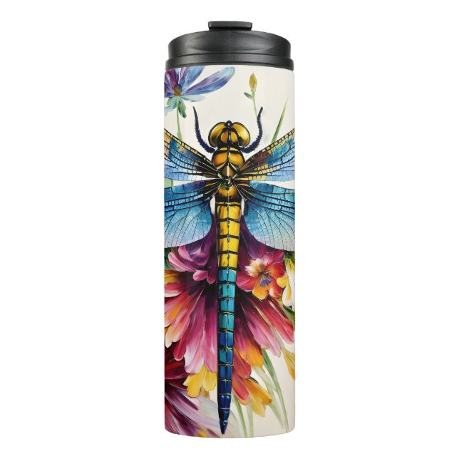 Dragonfly Floral Multicolor Art Thermal Tumbler (Front)