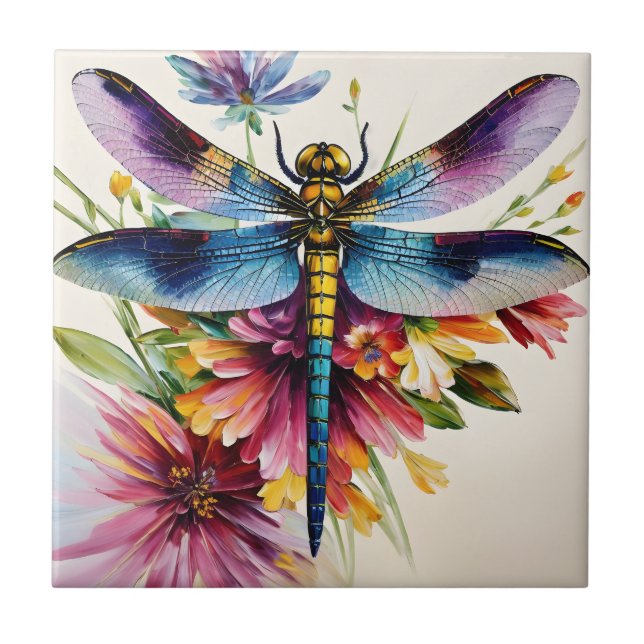 Dragonfly Floral Multicolor Art Tile (Front)