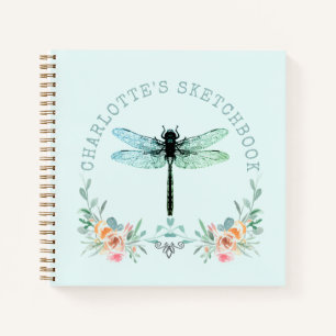 Dragonfly Floral Personalized Sketchbook Notebook