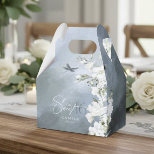 Dragonfly Floral Sweet 16 Dusty Blue ID1310 Favor Box