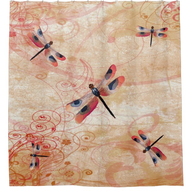 Dragonfly Flourish Shower Curtain (Front)