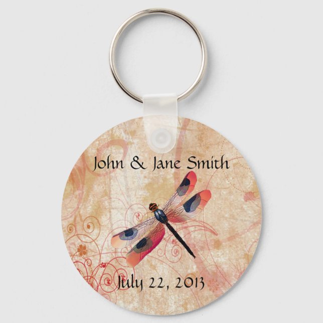Dragonfly Flourish Wedding Favour Keychain (Front)