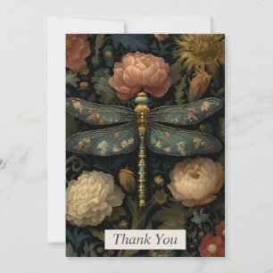 Dragonfly & Flowers Dark Background Thank You Card
