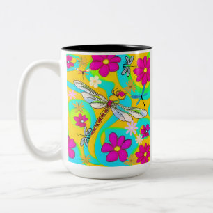 DragonFly & Flowers Two-Tone Coffee Mug