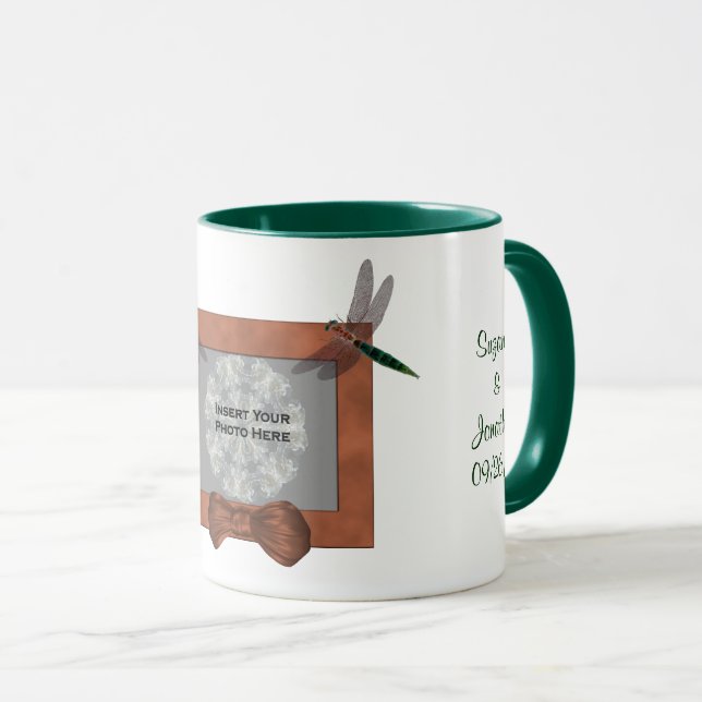 Dragonfly Frame Personalized Wedding Photo  Mug (Front Right)