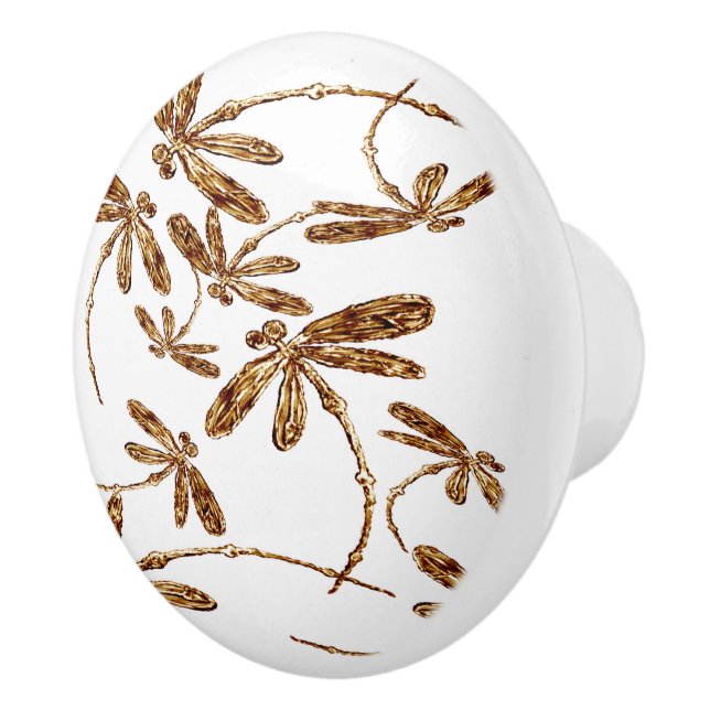 Dragonfly Frenzy Gold Ceramic Pull (Right)