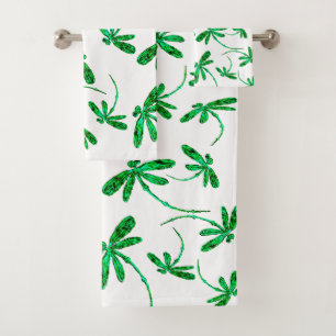 Dragonfly Frenzy Green Bath Towel Set