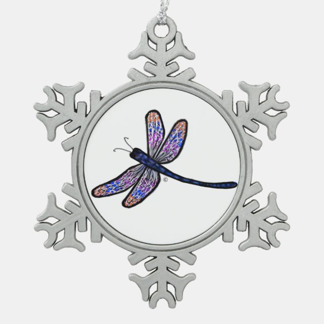 Dragonfly from Heaven Snowflake Pewter Christmas Ornament (Front)