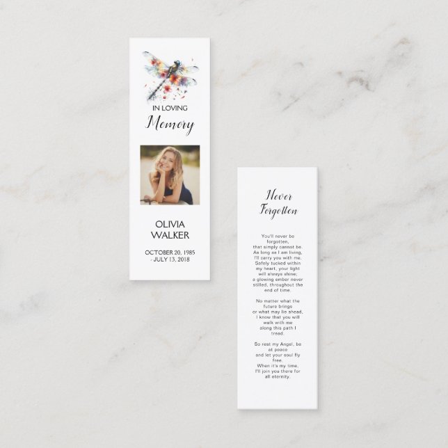 Dragonfly Funeral Bookmark, Funeral Keepsake Cards (Front/Back)