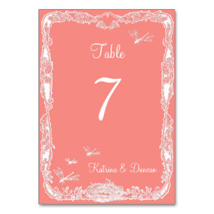 Dragonfly Garden Coral Personalized Table Card