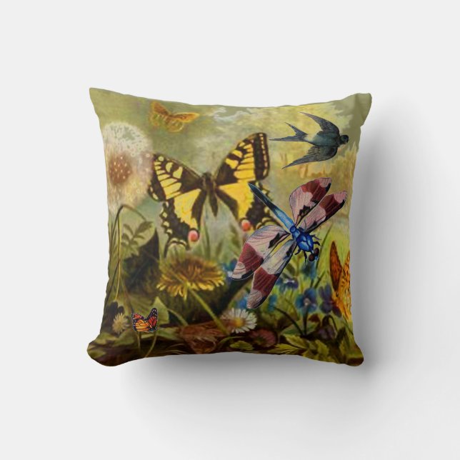 Dragonfly Garden Throw Pillow (Front)
