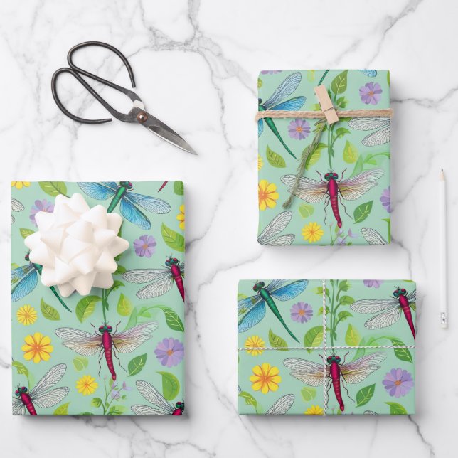 Dragonfly garden wrapping paper sheet (Front)