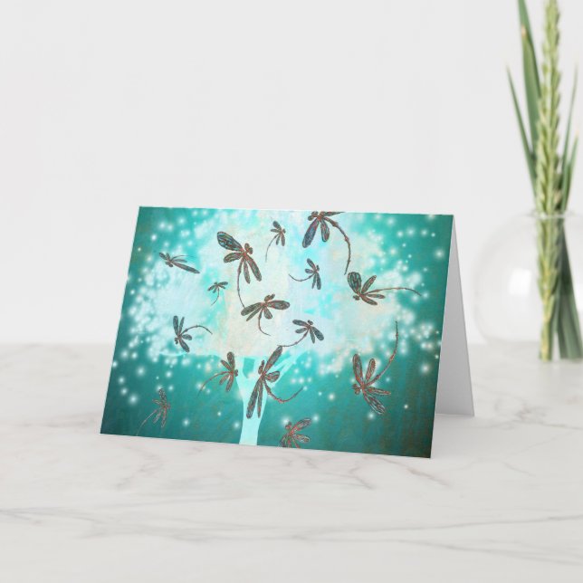 Dragonfly Glow Tree Holiday Card (Front)