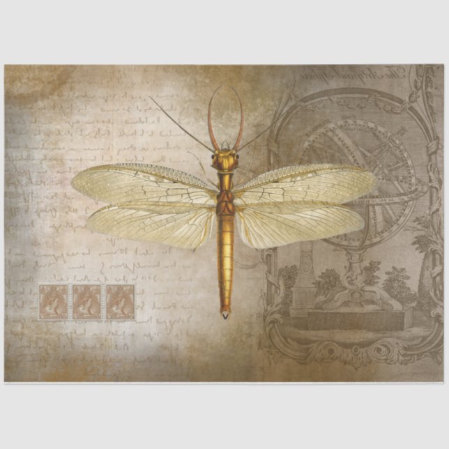 Dragonfly Gold Decoupage Tissue Paper (Front)