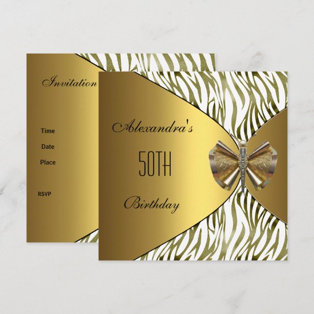 Dragonfly Gold Jewel 50th Birthday Invitation (Front/Back)