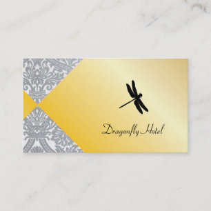 Dragonfly Gold Shimmer / Damask Pattern Business Card