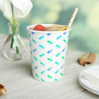 Dragonfly Green and Blue Birthday Paper Cups