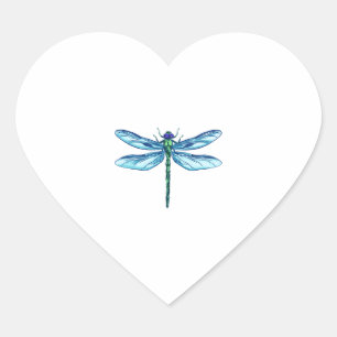 Dragonfly green blue drawing I love dragonflies Heart Sticker