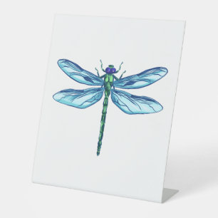 Dragonfly green blue drawing I love dragonflies Pedestal Sign