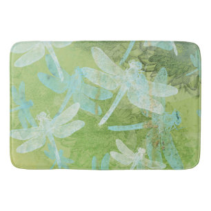 Dragonfly Green Teal Pattern Bath Mat