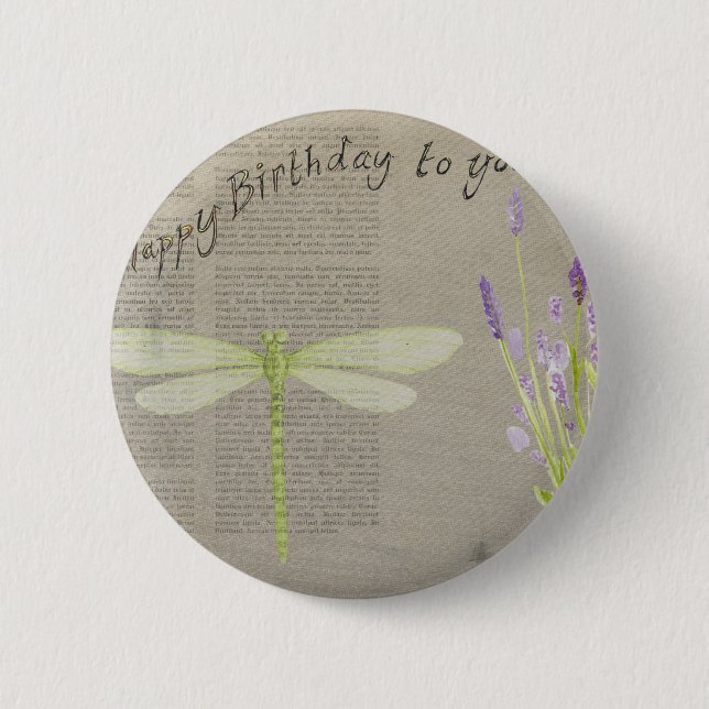 dragonfly happy birthday 2 inch round button (Front)