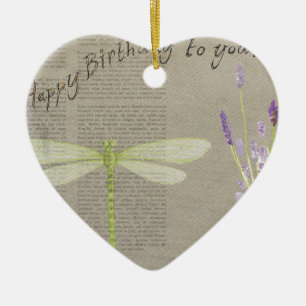 dragonfly happy birthday ceramic ornament