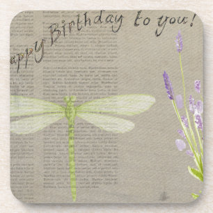 dragonfly happy birthday coaster