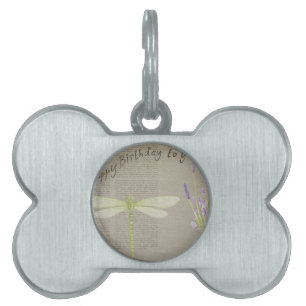dragonfly happy birthday pet tag